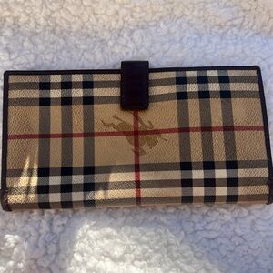 Burberry Vintage Beige House Check Tartan Coated Canvas Leather Purse Wallet